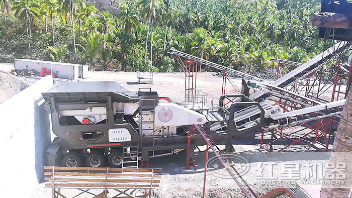 紅星移動(dòng)石子機(jī)搭載顎式破碎機(jī)